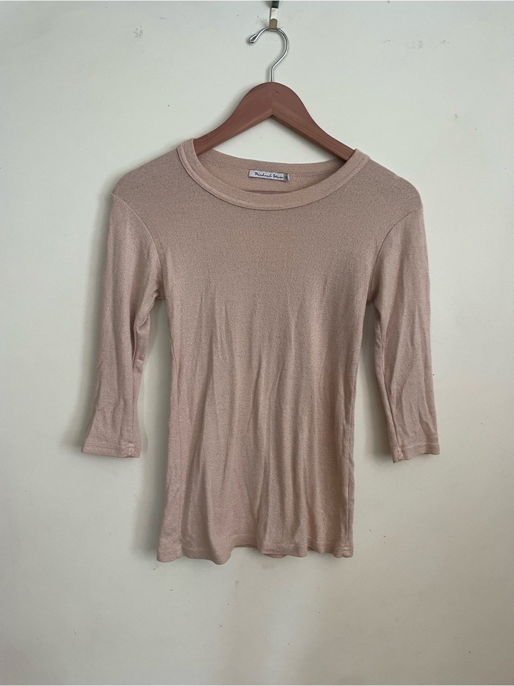 Light Pink/Metallic Women's Crewneck 3/4 Sleeve Top